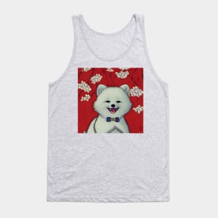 Cute White Pomeranian Husky Puppy Blossoms Happy Chinese New Year Dog Owner Tank Top